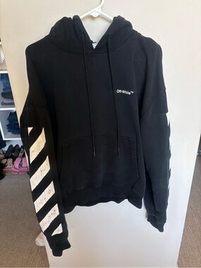 Off-White Black Hoodie with Blue Label Graphics